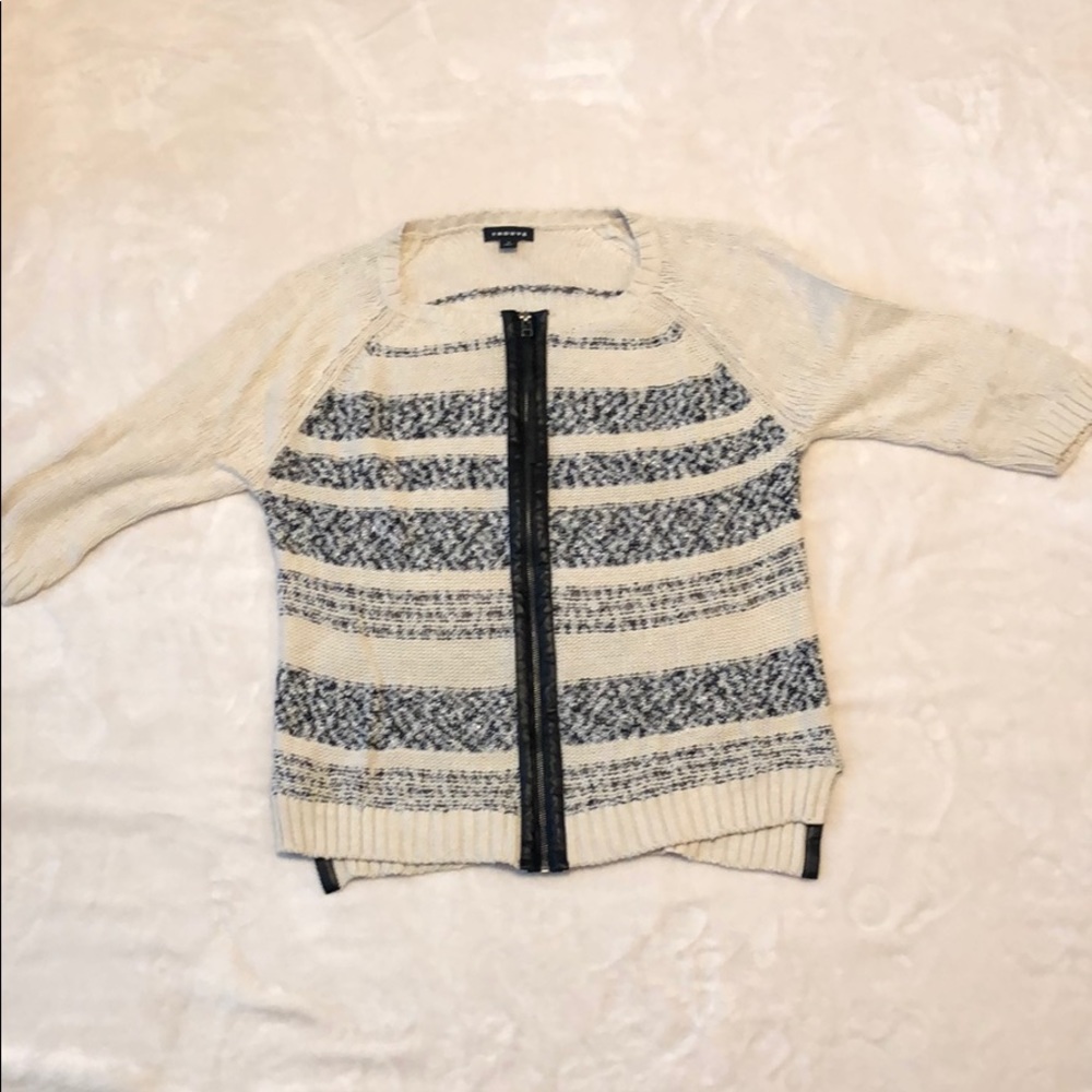 Cream and black zip-front cardigan